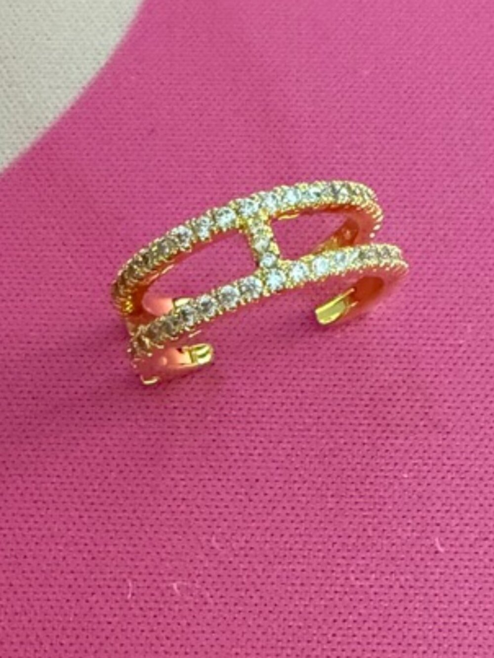Crystal Embedded Gold Tone H Open Ring / Ear Cuff sz 6.5 - Picture 1 of 10